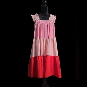 Entro Pink and Red Tiered Kids Dress